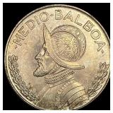 1962 Panama Silver Half Balboa UNCIRCULATED