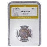 1936 Buffalo Nickel PGA MS66 Monster