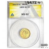 1899 $2.50 Gold Quarter Eagle ANACS MS62