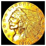 1914 Indian Head $2.5 Gold Quarter Eagle CLOSELY U