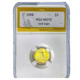 1998 1/10oz $5 Gold Eagle PGA MS70
