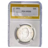 1951 Booker T Half Dollar PGA MS66