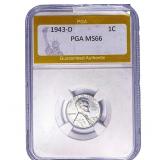1943-D Wheat Cent PGA MS66