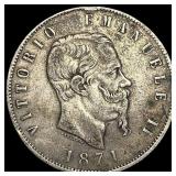 1871-M Italy Silver 5 Lire Vittorio Emanuele  II