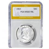 1963 Franklin Half Dollar PGA MS65 FBL