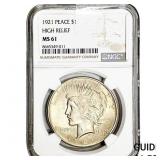 1921 Silver Peace Dollar NGC MS61 High Relief