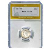 1918-S Mercury Silver Dime PGA MS63