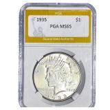1935 Silver Peace Dollar PGA MS65