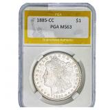 1885-CC Morgan Silver Dollar PGA MS63