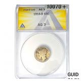 1916-D Mercury Silver Dime ANACS AG3