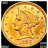 1855 $2.50 Gold Quarter Eagle UNCIRCULATED