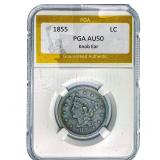 1855 Braided Hair Large Cent PGA AU50 Knob Ear