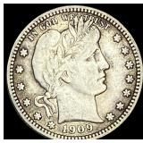 1909 Silver Barber Quarter NEARLY  UNCIRCULATED
