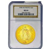 1908 No Motto $20 Gold Double Eagle NGC MS64