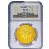 1907 $20 Gold Double Eagle NGC MS63