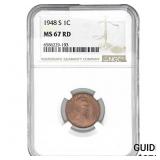 1948-S Wheat Cent NGC MS67 RD