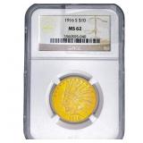 1916-S $10 Gold Eagle NGC MS62