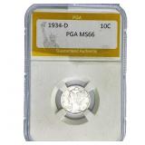 1934-D Mercury Silver Dime PGA MS66