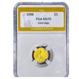 1998 1/10oz $5 Gold Eagle PGA MS70