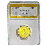 1990 1/4oz $10 Gold Eagle PGA MS70