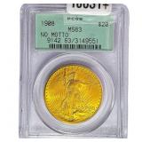 1908 $20 Gold Double Eagle PCGS MS63 No Motto