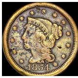 1854 Braided Hair Large Cent NICELY  CIRCULATED