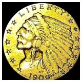 1909 Indian Head Gold $2.50 Quarter Eagle NEARLY U