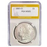1885-CC Morgan Silver Dollar PGA MS65