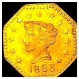 1853 California Gold Octagonal 50 Cents Token UNCI