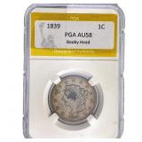 1839 Braided Hair Large Cent PGA AU58 Booby Head