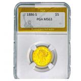 1886-S $5 Gold Half Eagle PGA MS63