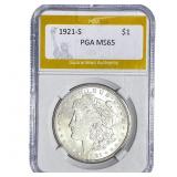 1921-S Morgan Silver Dollar PGA MS65