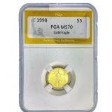 1998 1/10oz $5 Gold Eagle PGA MS70