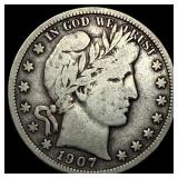 1907-S Silver Barber Half Dollar LIGHTLY  CIRCULA