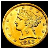 1853-D Lg D $5 Gold Half Eagle