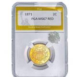 1871 Two Cent Piece PGA MS67 Red