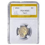 1913 Buffalo Nickel PGA MS65 Type 2