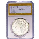 1921-D Morgan Silver Dollar PGA MS64