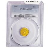1862 Rare Gold Dollar PCGS AU58