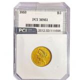1853 $5 Gold Half Eagle PCI MS61