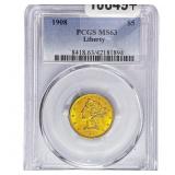 1908 $5 Gold Half Eagle PCGS MS63