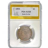 1855 Braided Hair Large Cent PGA AU58 Knob On Ear