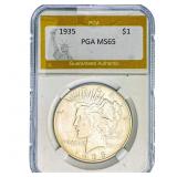 1935 Silver Peace Dollar PGA MS65