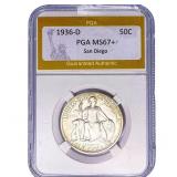 1936-D San Diego Half Dollar PGA MS67+
