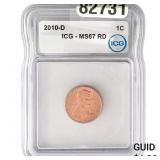 2010-D Lincoln Shield Penny ICG MS67 RD