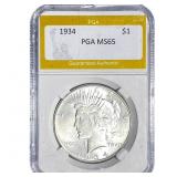1934 Silver Peace Dollar PGA MS65