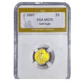 2007 1/10oz $5 Gold Eagle PGA MS70