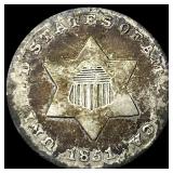 1851 Silver Three-Cent Piece ABOUT UNCIRCULATED