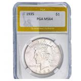1935 Silver Peace Dollar PGA MS64