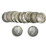 Roll of 23 Silver Barber 50C